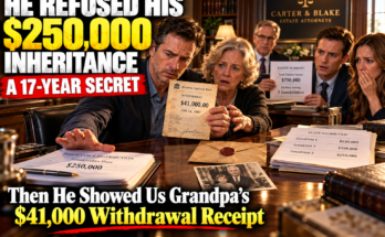 Grandpa left about $750,000 to three grandchildren—roughly $250,000 each. My brother refused his share and produced a $41,000 withdrawal receipt from seventeen years earlier. We thought Grandpa had given him the money. The truth was much more complicated.