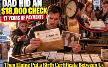 $18,000 cashier's check, hidden check mystery, father's garage secret, family secret story, hidden birth certificate, mysterious woman Elaine, suburban Chicago story, father's secret payments, final payment check, old family photograph, secret brother story, late father's mystery, seventeen years of payments, emotional family discovery, garage clock mystery, hidden family history, Indiana diner mystery, father's secret past, family drama story, unexpected inheritance mystery