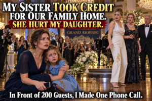 I quietly bought back our family home and let my sister take the credit. But at the grand reopening, an accidental spill changed everything. My daughter was only eight. As I helped her up, my own mother turned against me in front of 200 guests. Then I reached for my phone. 👉 Continue Read More…