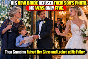 My widowed son’s bride didn’t invite his five-year-old boy to the wedding. I brought my grandson anyway, hoping for one photograph with his father.The bride refused.
“He’s not my child. Please take him away.”
When I questioned her privately, she said they had agreed their life would be “just the two of us.”
I took my grandson somewhere he couldn’t hear what came next.
Then, at the reception, I raised my glass—and looked directly at my son.
👉 …Continue Read More…