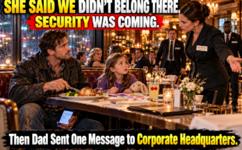 I was quietly cutting my eight-year-old daughter’s chicken when the restaurant manager stopped beside our table and said, “People like you don’t belong in this section.” My daughter looked at me and whispered, “Daddy, did we do something wrong?” I stayed calm—even when the manager called security. Then I sent one message to corporate headquarters. She thought I had two minutes before being escorted out. What she didn’t realize was that she had less than two minutes remaining as manager.