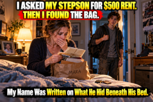 stepson five hundred dollar rent, widow stepson family story, bag hidden under bed, husband final letter, stepmother childless insult, stepson retirement plan remark, family grief misunderstanding, nineteen year old stepson, hidden rent envelopes, widow financial struggle, stepmother and stepson reconciliation, blended family emotional story, found bag with my name, grieving family conflict, rebuilding family after loss, viral Facebook fiction